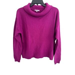 Vita Milano Women's Magenta‎ Purple Cowl Neck Long Sleeve Ribbed Sweater
